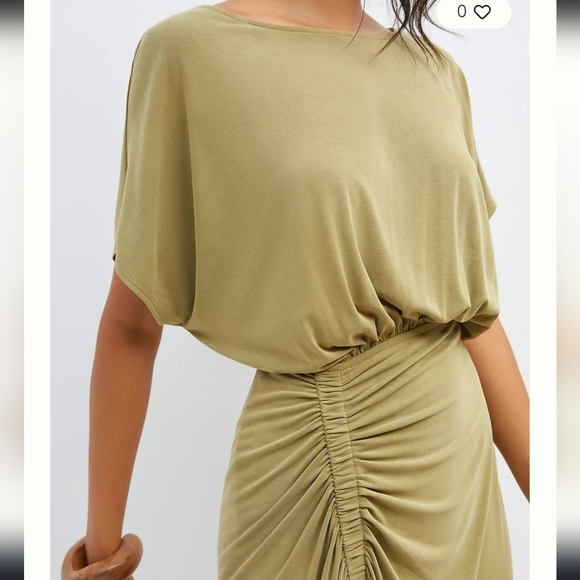 Anthropologie Ruched Modal Maxi Dress Green Cinched Waist Size Small - Picture 2 of 13